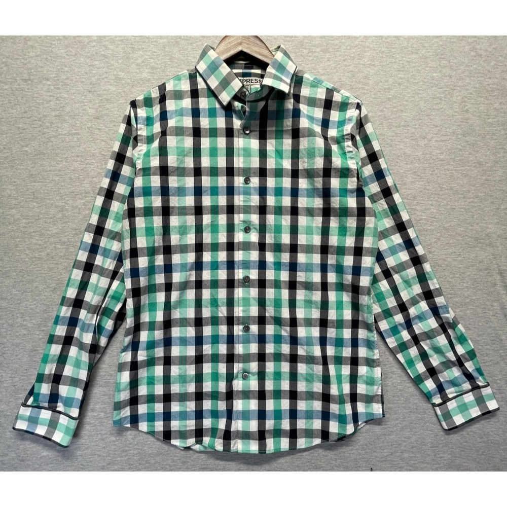 Express Shirt Mens Medium Green Plaid Cotton Casual Long Sleeve Button Down